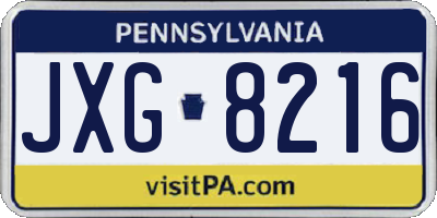 PA license plate JXG8216