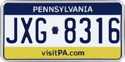 PA license plate JXG8316
