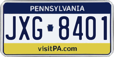 PA license plate JXG8401