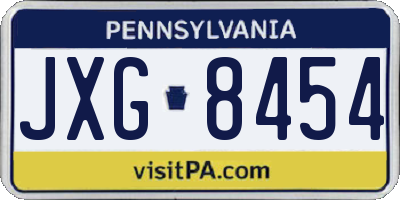 PA license plate JXG8454