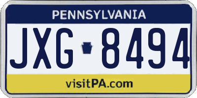 PA license plate JXG8494