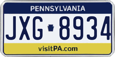 PA license plate JXG8934