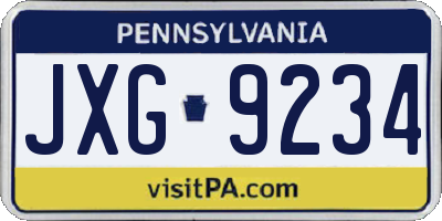 PA license plate JXG9234
