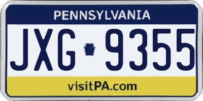 PA license plate JXG9355