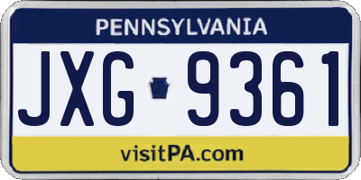PA license plate JXG9361