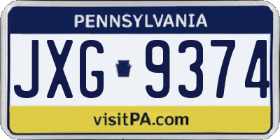 PA license plate JXG9374