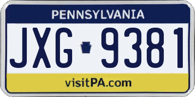 PA license plate JXG9381