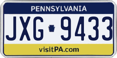 PA license plate JXG9433