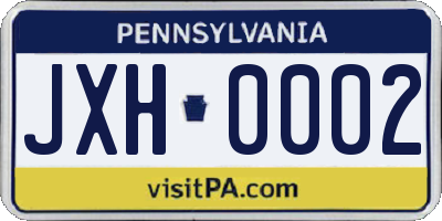 PA license plate JXH0002