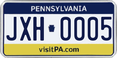 PA license plate JXH0005