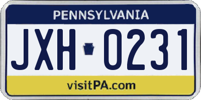 PA license plate JXH0231