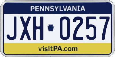 PA license plate JXH0257