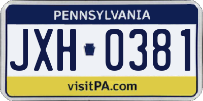 PA license plate JXH0381