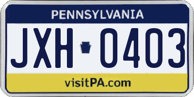 PA license plate JXH0403
