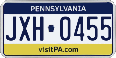 PA license plate JXH0455