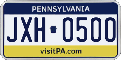 PA license plate JXH0500