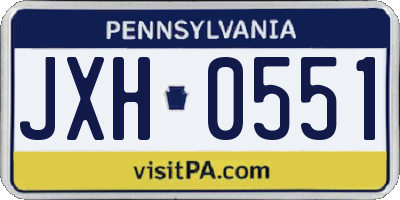 PA license plate JXH0551