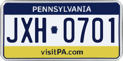 PA license plate JXH0701