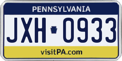 PA license plate JXH0933