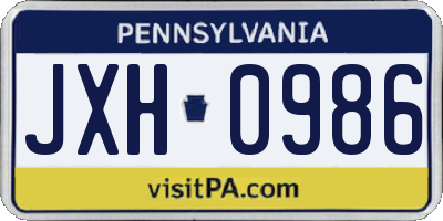 PA license plate JXH0986