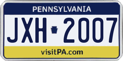 PA license plate JXH2007