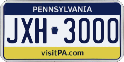 PA license plate JXH3000