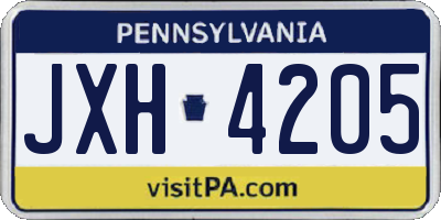 PA license plate JXH4205