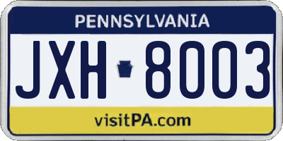 PA license plate JXH8003
