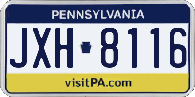 PA license plate JXH8116