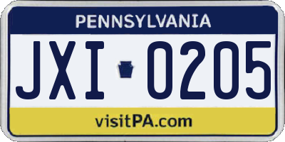 PA license plate JXI0205