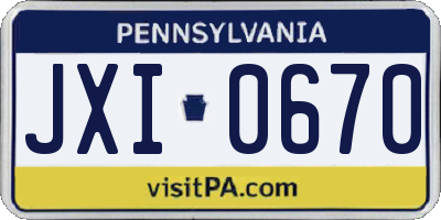 PA license plate JXI0670