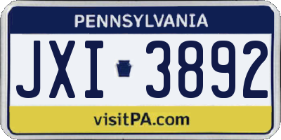 PA license plate JXI3892