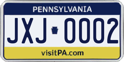 PA license plate JXJ0002