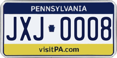 PA license plate JXJ0008
