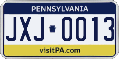 PA license plate JXJ0013