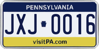 PA license plate JXJ0016
