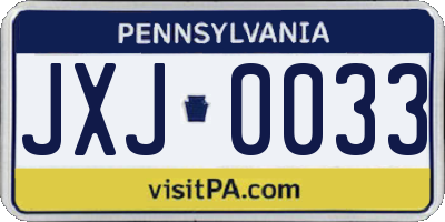 PA license plate JXJ0033