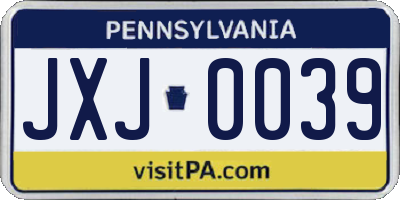 PA license plate JXJ0039