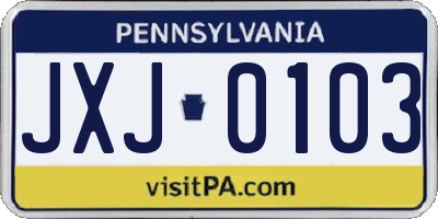 PA license plate JXJ0103
