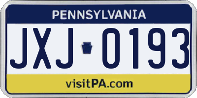 PA license plate JXJ0193