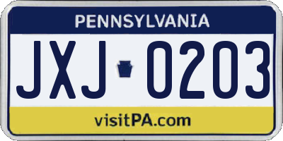PA license plate JXJ0203