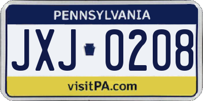 PA license plate JXJ0208