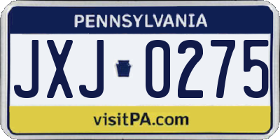 PA license plate JXJ0275