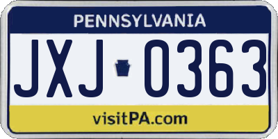 PA license plate JXJ0363
