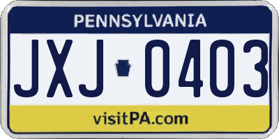 PA license plate JXJ0403