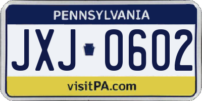 PA license plate JXJ0602