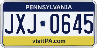 PA license plate JXJ0645