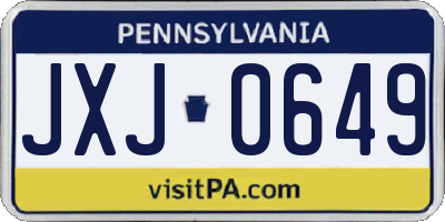 PA license plate JXJ0649