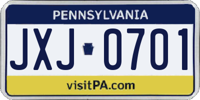 PA license plate JXJ0701