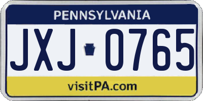 PA license plate JXJ0765